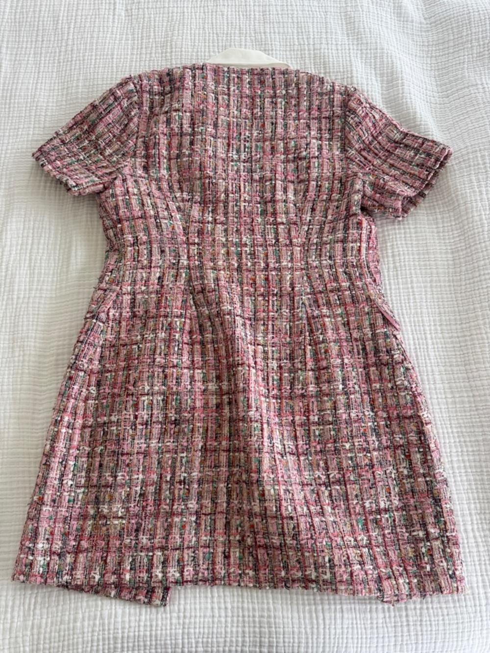 Womens Pink Tweed Button-Front Dress with White Collar - Picture 3 of 3